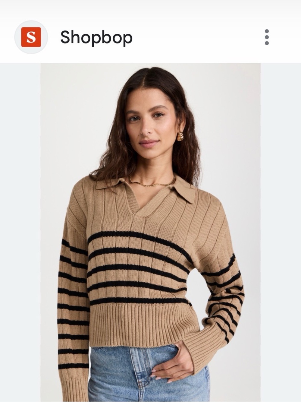 Pistola tan and Black Striped V-Neck Collared Sweater- excellent used condition - Picture 2 of 7